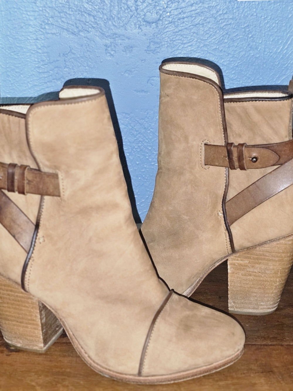 rag & bone Tan Suede Ankle Boots with Strap Detail